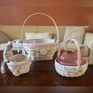 3 Vintage Longaberger 2000 Easter Baskets with Insert And Plastic Protectors